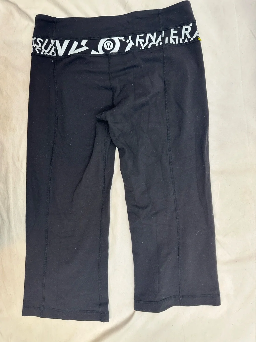 lululemon Black Capri Leggings with White Logo Waistband 6